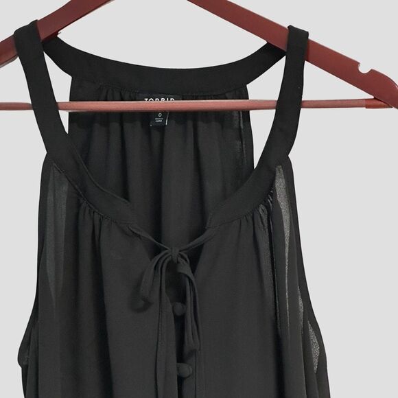 Torrid Womens Tank Size L Black Button Up Tie Keyhole Sheer Neutral Capsule - Picture 2 of 11